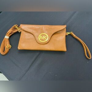 Michael Kors Brown Leather Wristlet with Gold Accent
